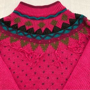 Vintage 80s / Early 90s JJ Fargo Knit Sweater Size Medium Fuchsia Retro